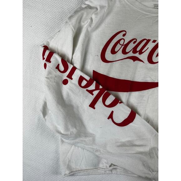 Womens Large Long Sleeve Crop Top Coke Cola Excellent Condition White a2/45 - Picture 6 of 7